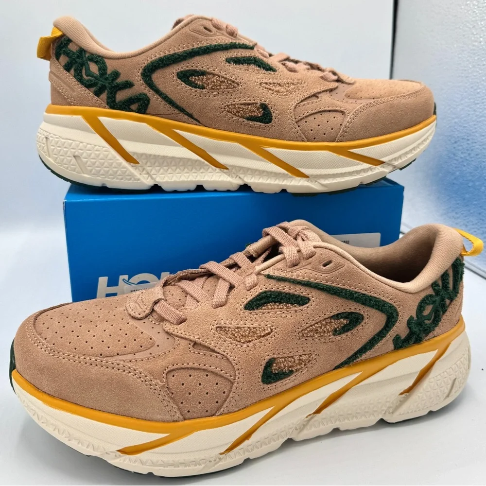 NWT Hoka Clifton L Embroidery UNISEX Shoes Leather Brown Sirrocco Mountain View - Picture 4 of 16